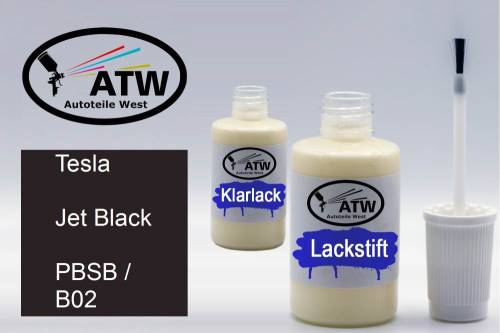 Tesla, Jet Black, PBSB / B02: 20ml Lackstift + 20ml Klarlack - Set, von ATW Autoteile West.